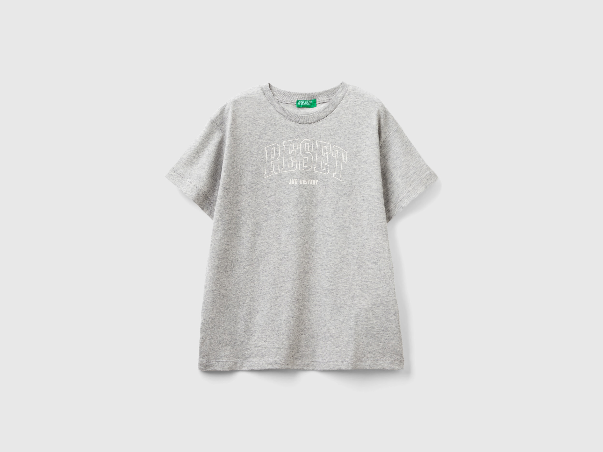 Benetton, T-shirt With Print In Organic Cotton, size 2XL, Light Gray, Kids