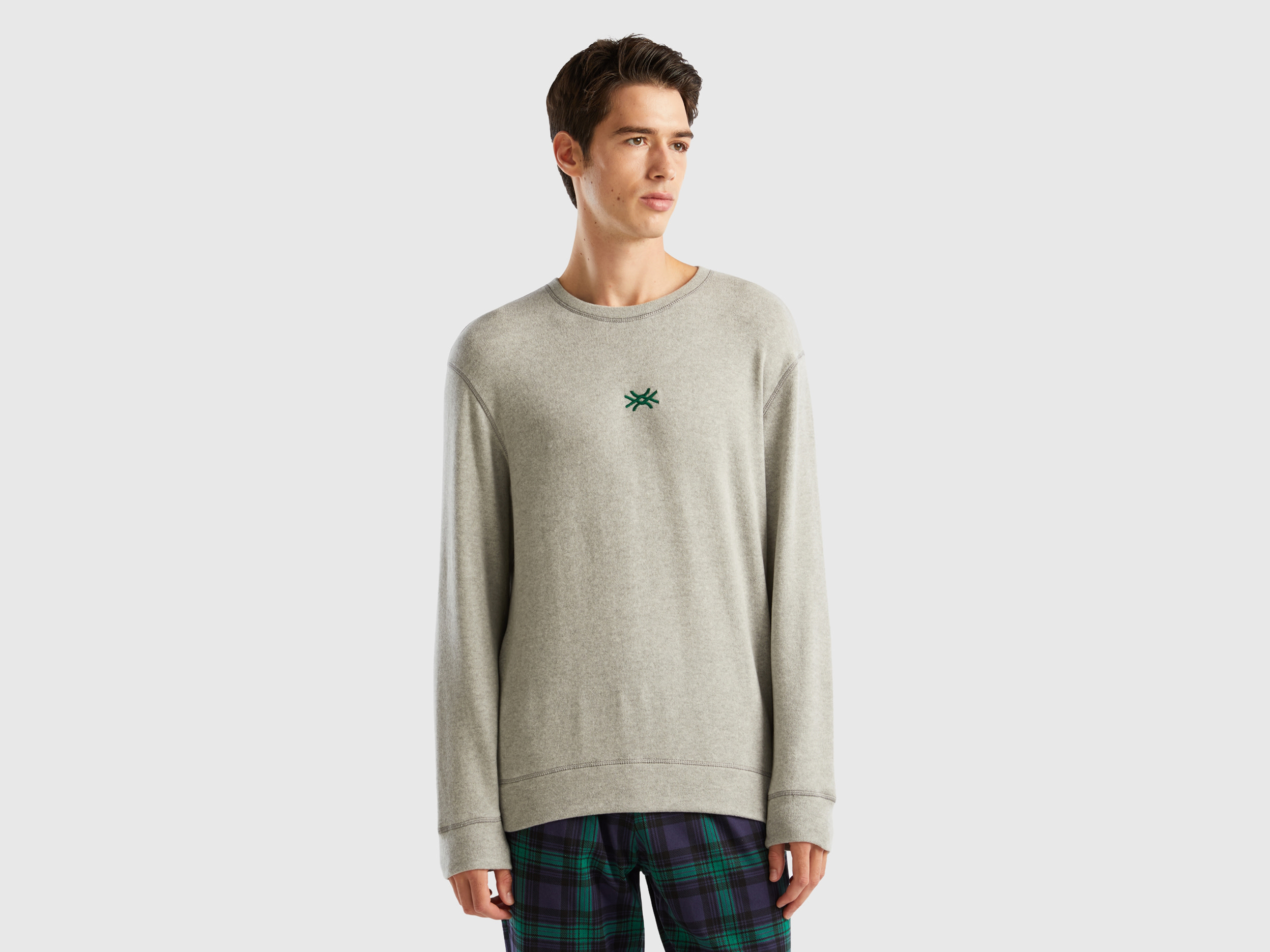 Benetton, Warm Stretch Cotton Blend Sweater, size M, Light Gray, Men