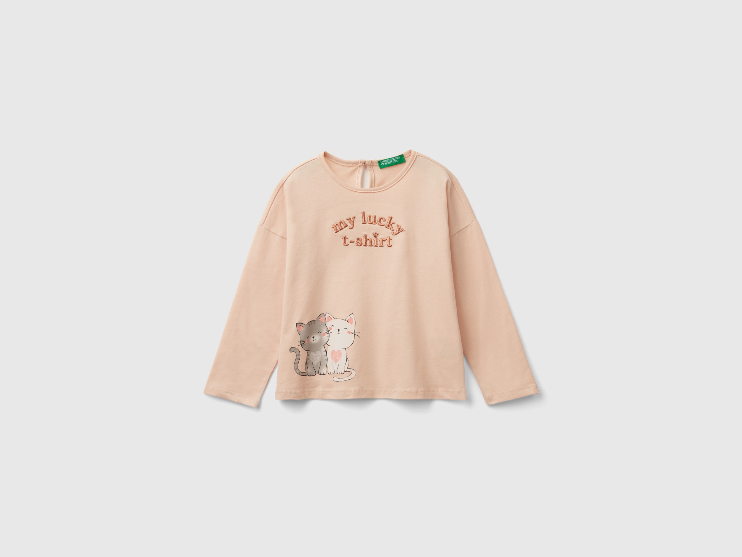 Benetton, T-shirt Con Stampa Gattini, Rosa Tenue, Bambini