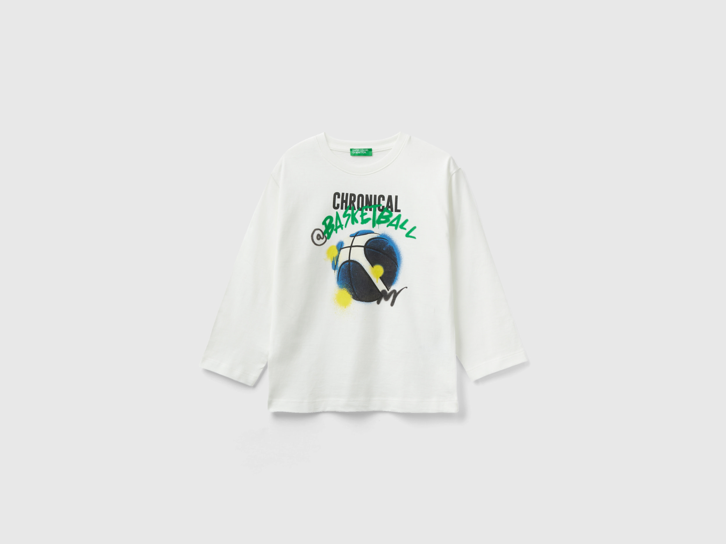 Benetton, Crew Neck T-shirt With Print, size 3-4, Creamy White, Kids