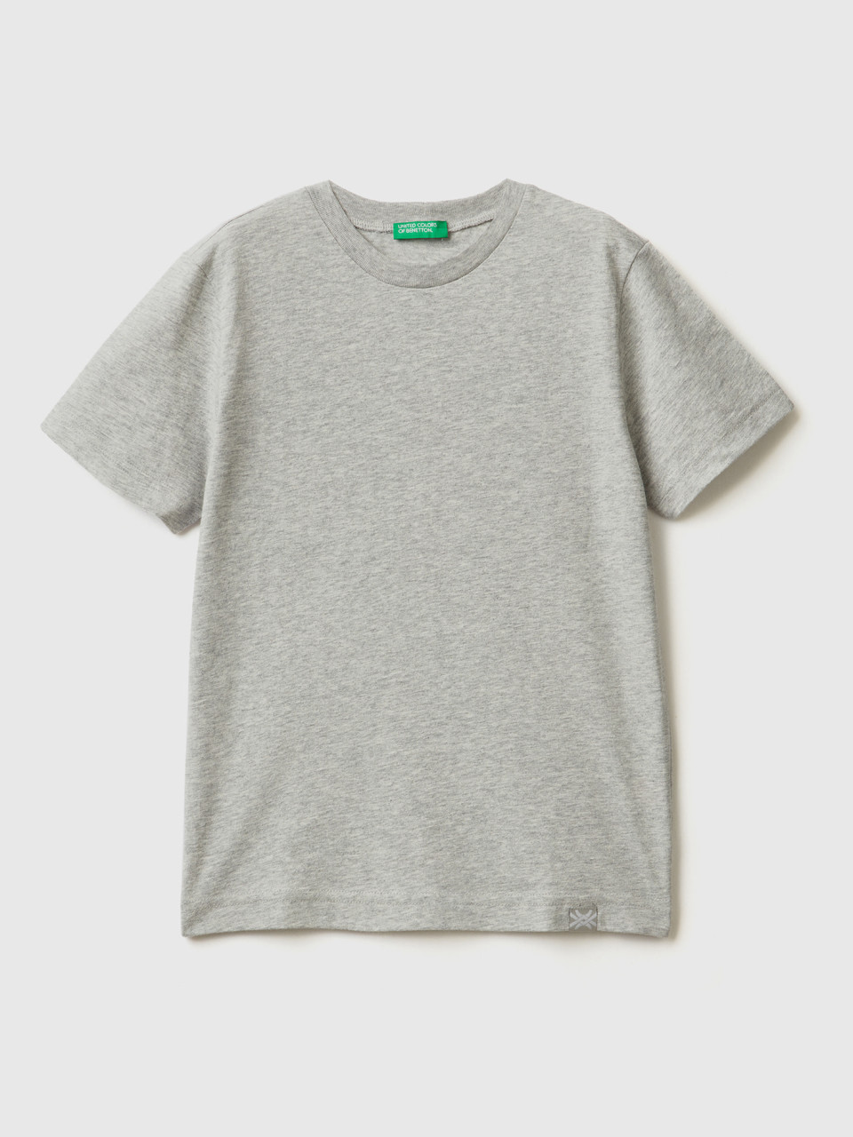 Benetton, T-shirt En Coton Bio, Gris Clair, Enfants