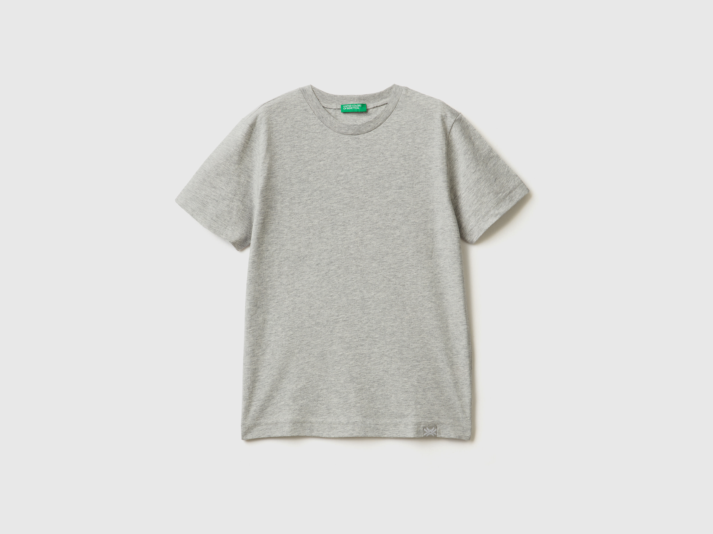 Image of Benetton, Organic Cotton T-shirt, size 2XL, Light Gray, Kids