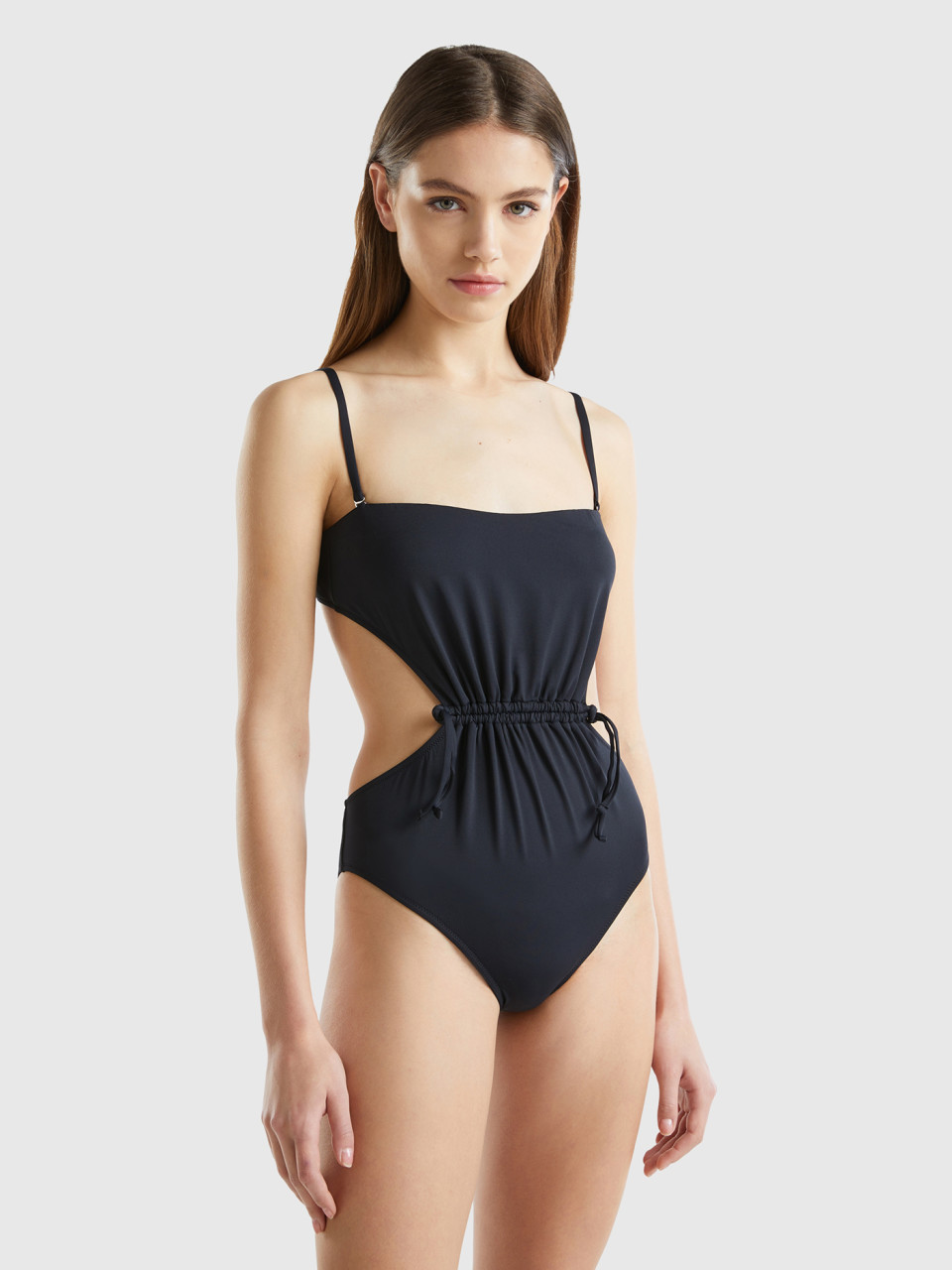 Benetton, One-piece Cut Out Swimsuit In Econyl®, Black, Women