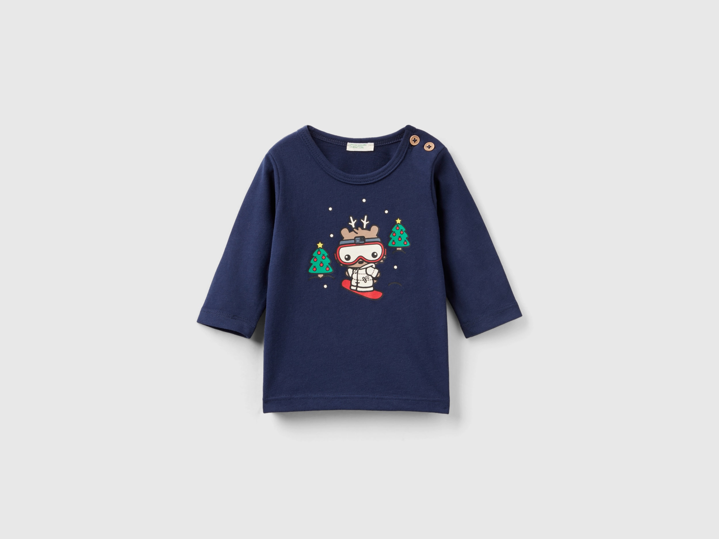 Benetton, T-shirt With Christmas Print, size 12-18, Dark Blue, Kids