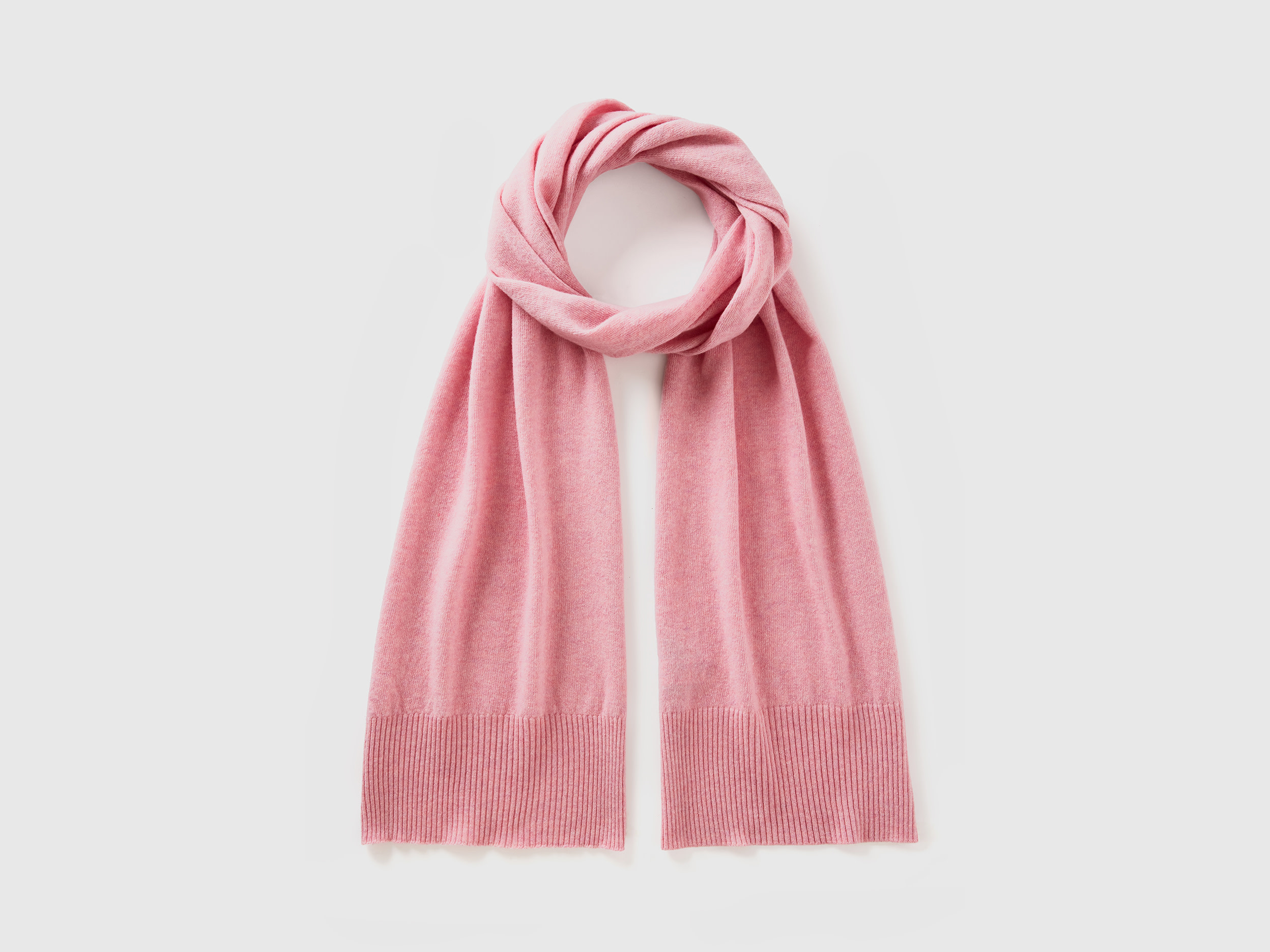 Benetton, Sciarpa In Pura Lana Merino, Rosa, Donna