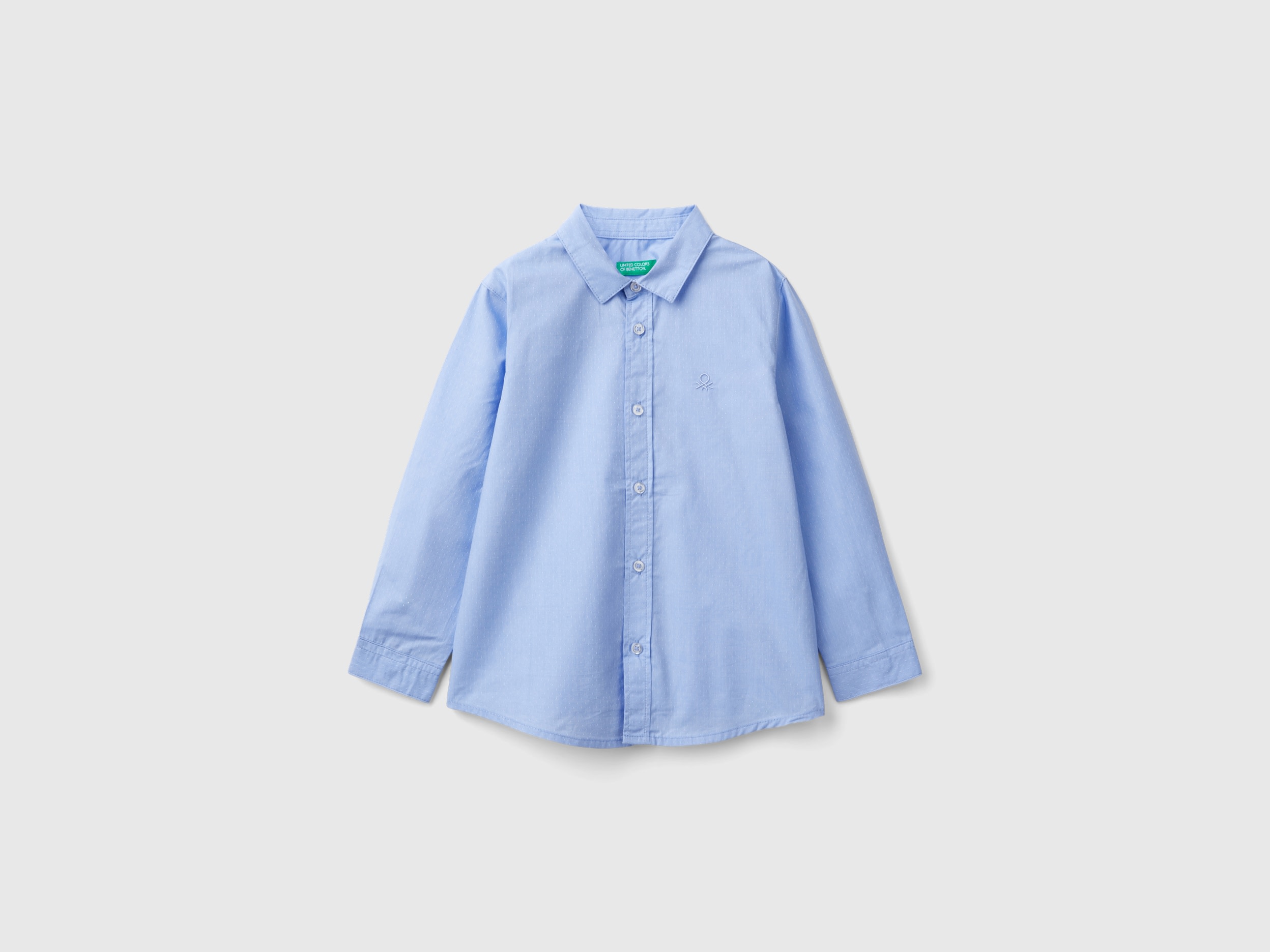 Benetton, Camicia Classica In Puro Cotone, Azzurro, Bambini