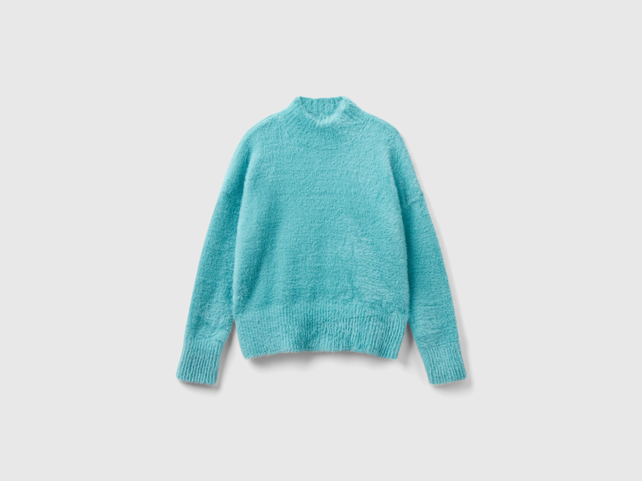 Benetton, Furry Yarn Turtleneck Sweater, size 2XL, Light Blue, Kids