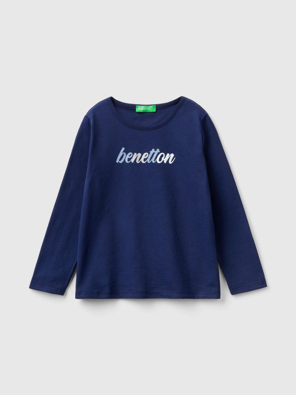Benetton, T-shirt Coupe Regular En Coton Bio, Bleu Foncé, Enfants