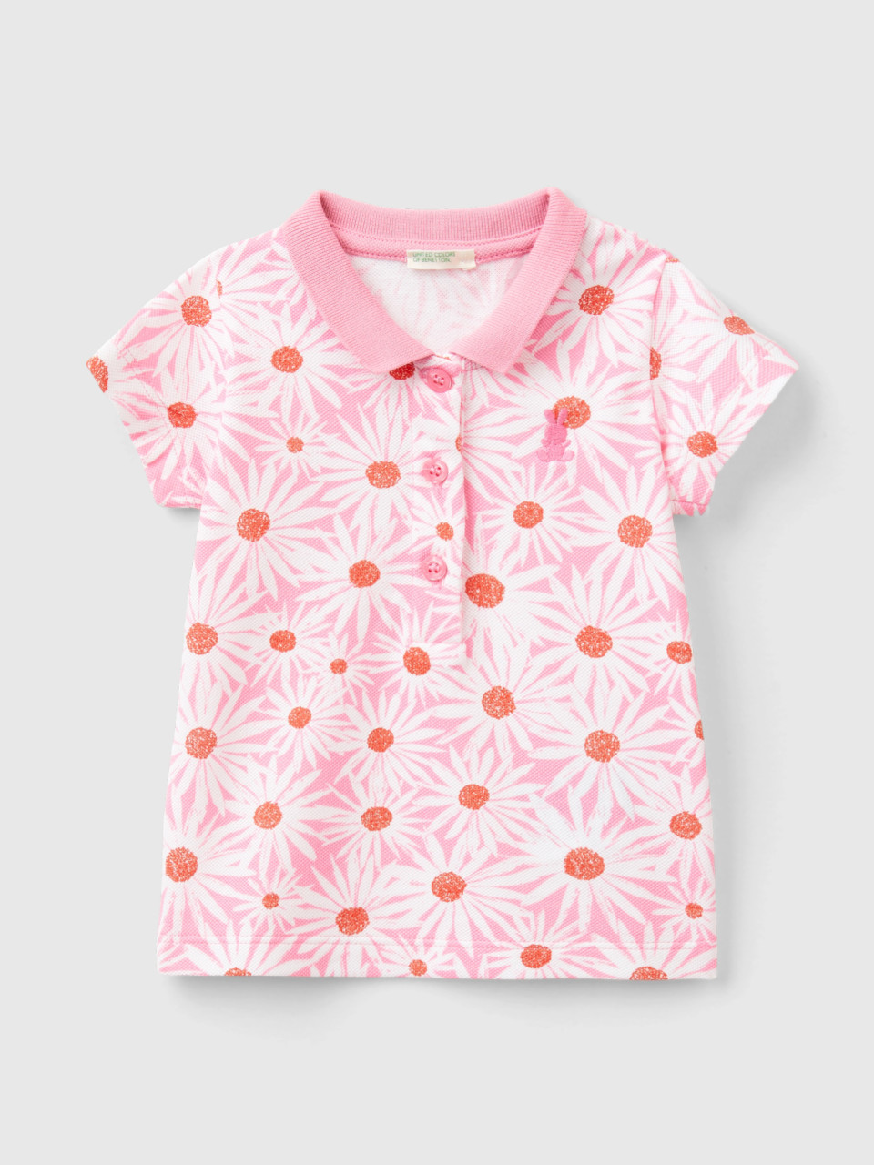 Benetton, Floral Print Polo, Soft Pink, Kids