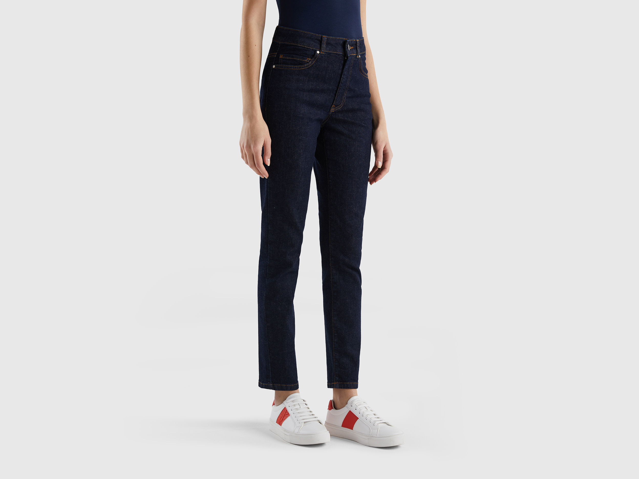 Benetton, Slim Fit Jeans In Stretch Cotton, size 29, Dark Blue, Women