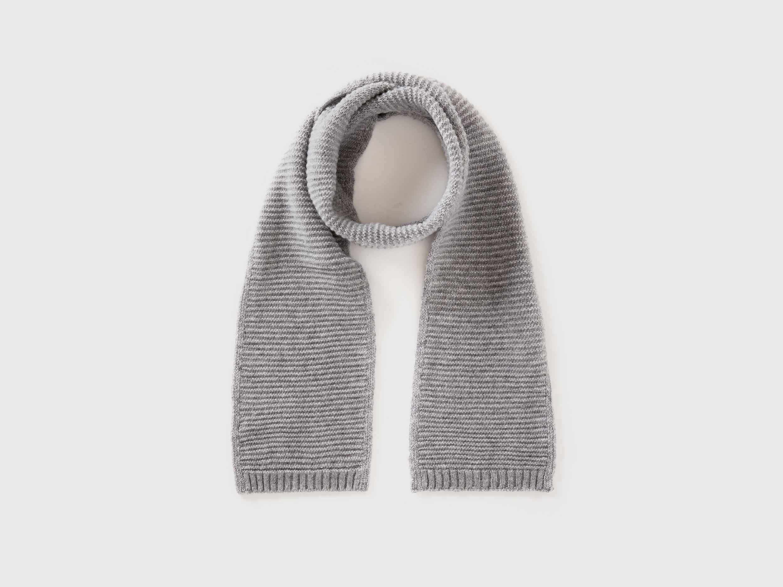 Benetton, Sciarpa Lavorata In Misto Lana Stretch, Grigio Chiaro, Bambini