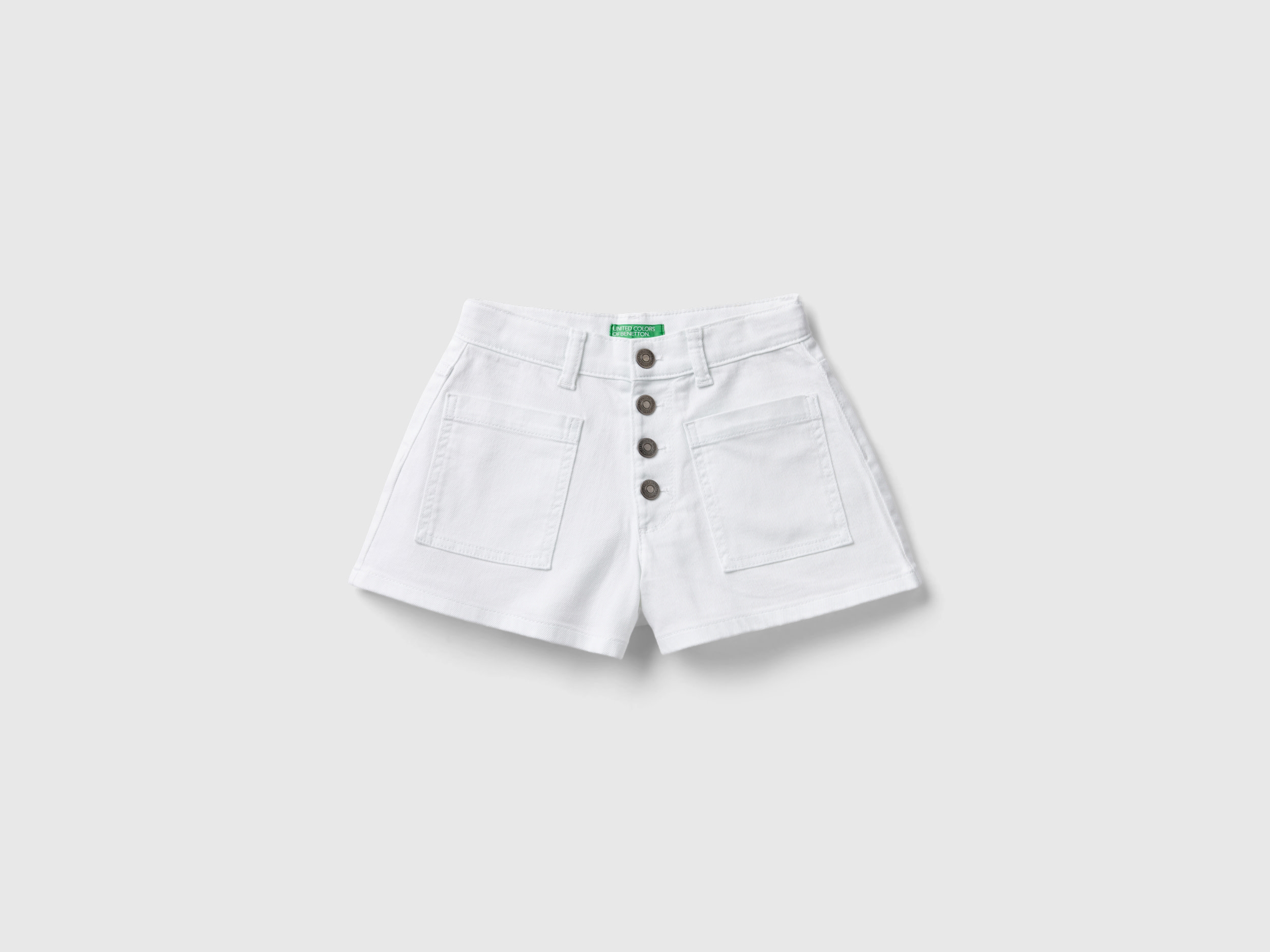 Benetton, Shorts In Cotone Stretch, Bianco, Bambini