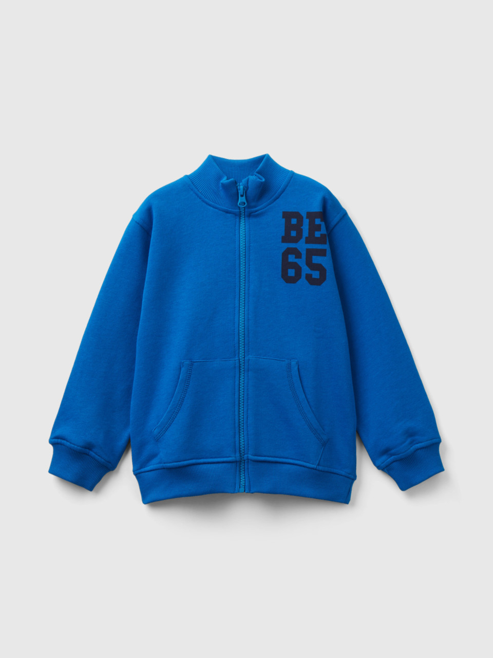 Benetton, Sweatshirt In Organic Cotton With Zip, Bright Blue, Kids