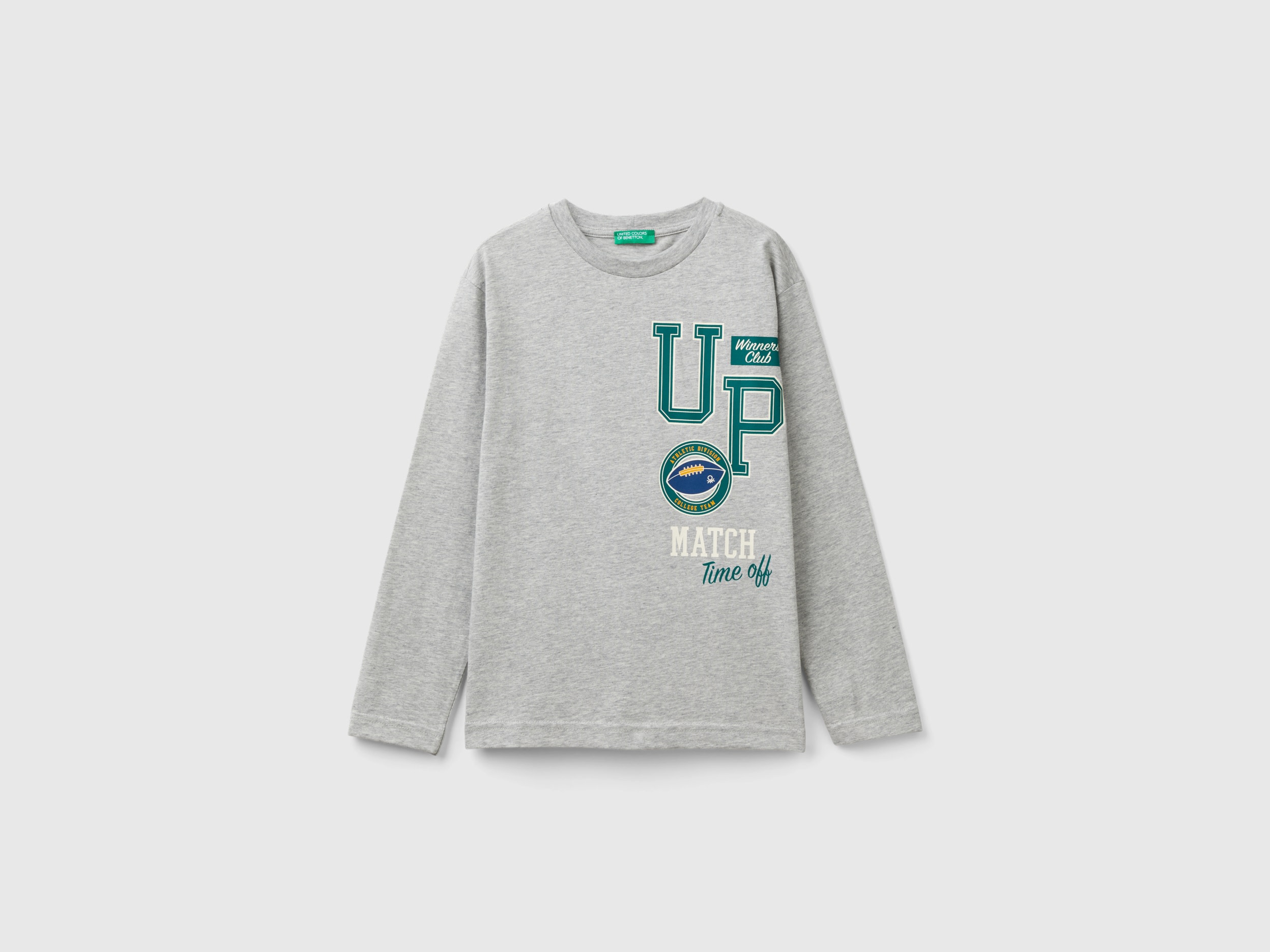 Benetton, T-shirt Manica Lunga In Cotone Bio, Grigio Chiaro, Bambini