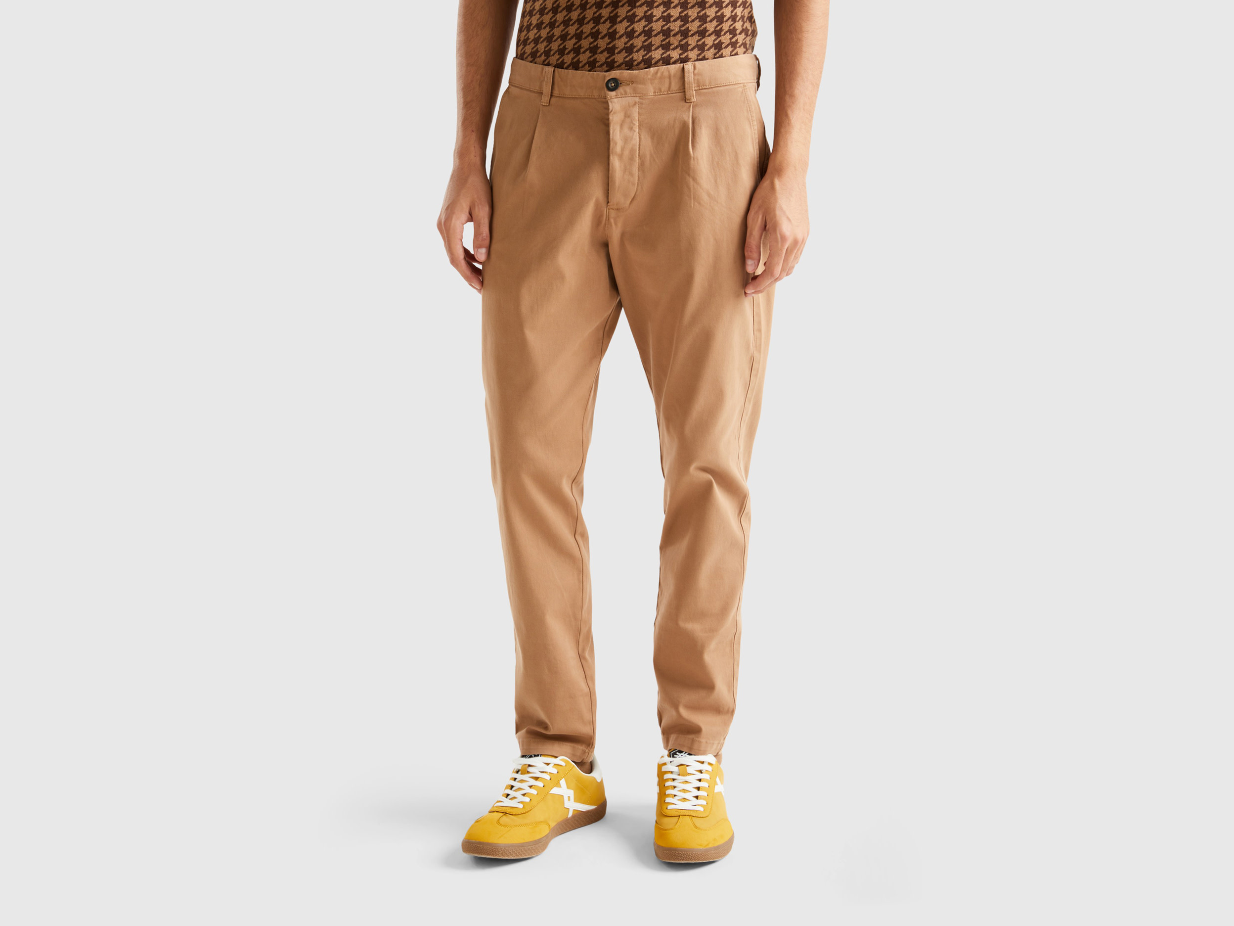 benetton, pantalon chino en coton stretch, taille 46, camel, homme