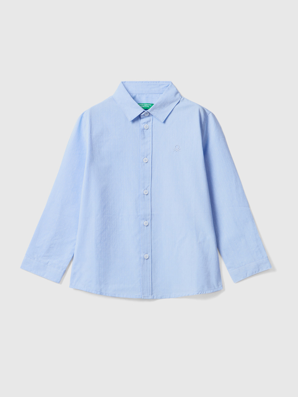 Benetton, Classic Shirt In Pure Cotton, Sky Blue, Kids
