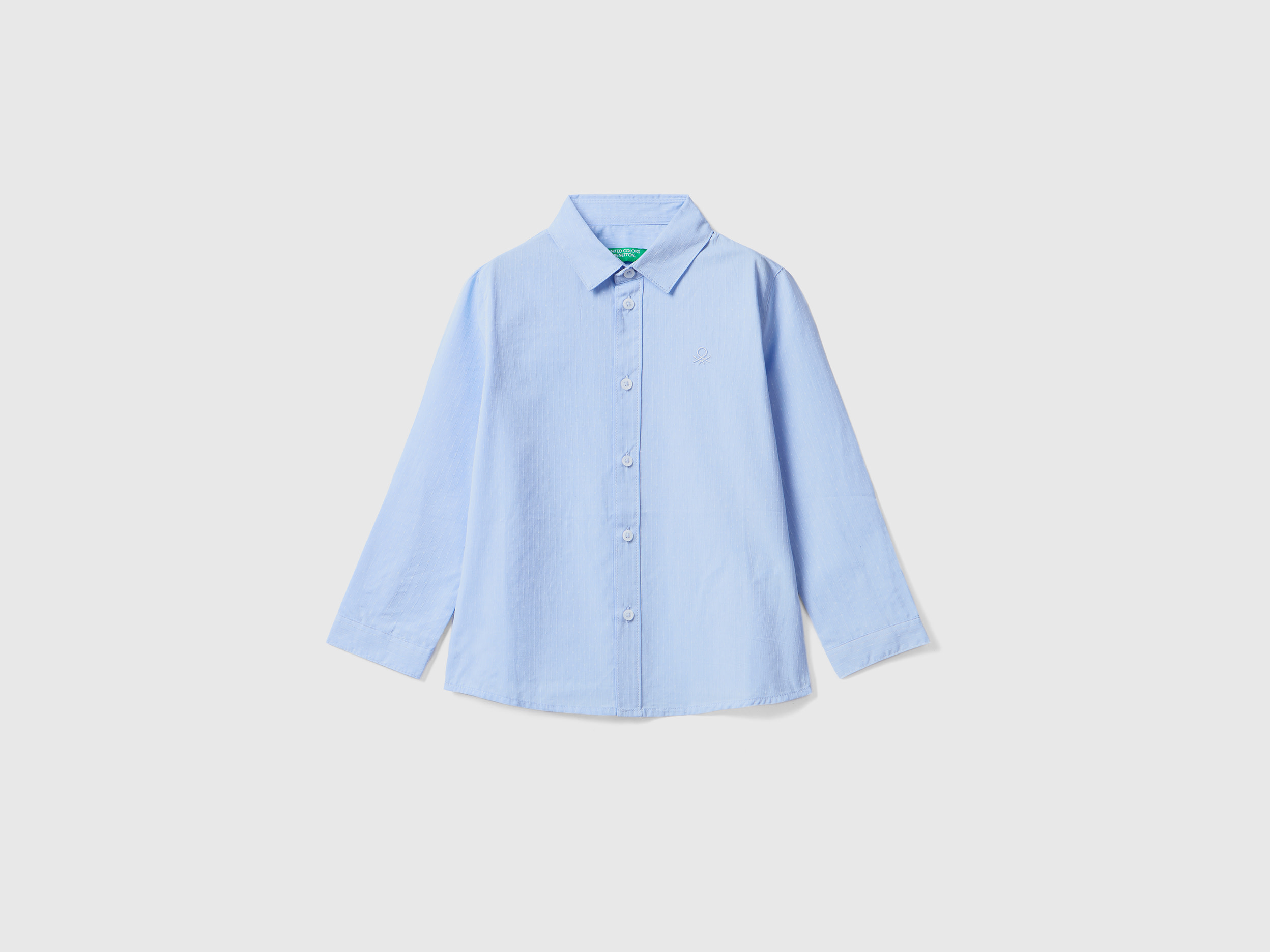 Benetton, Classic Shirt In Pure Cotton, size 4-5, Sky Blue, Kids