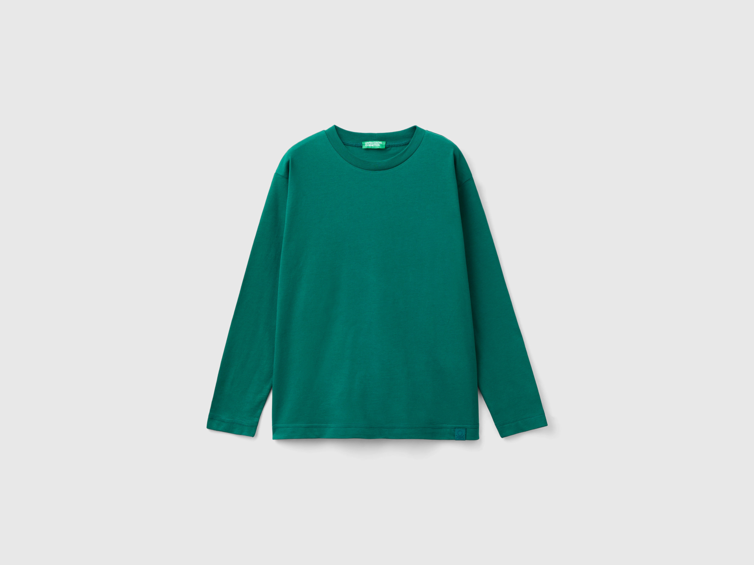 Benetton, T-shirt Girocollo 100% Cotone Bio, Verde Scuro, Bambini