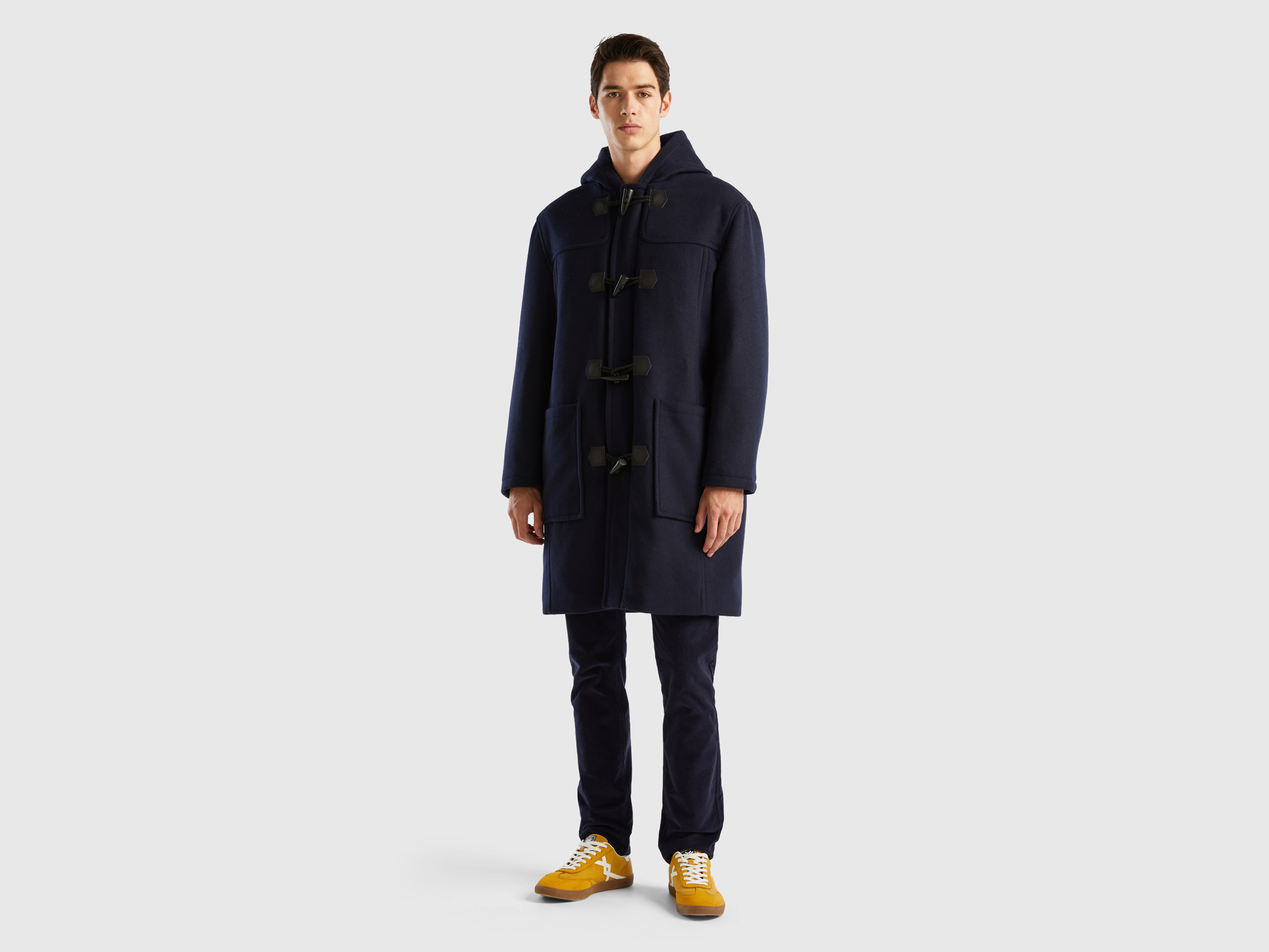 Benetton, Wool Blend Duffle Coat, size S, Dark Blue, Men