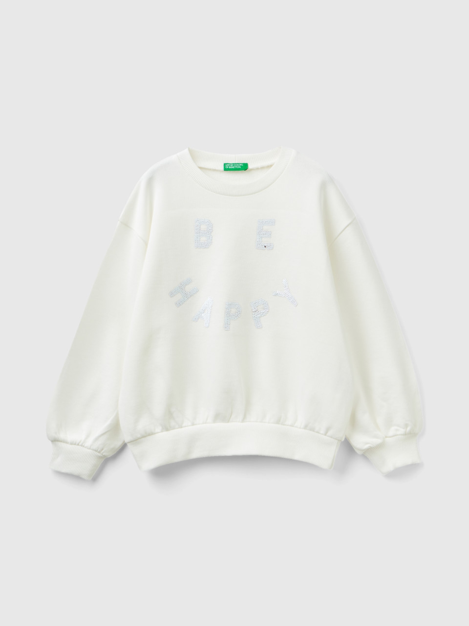 Benetton, Sweatshirt With Reversible Sequins, Creamy White, Kids
