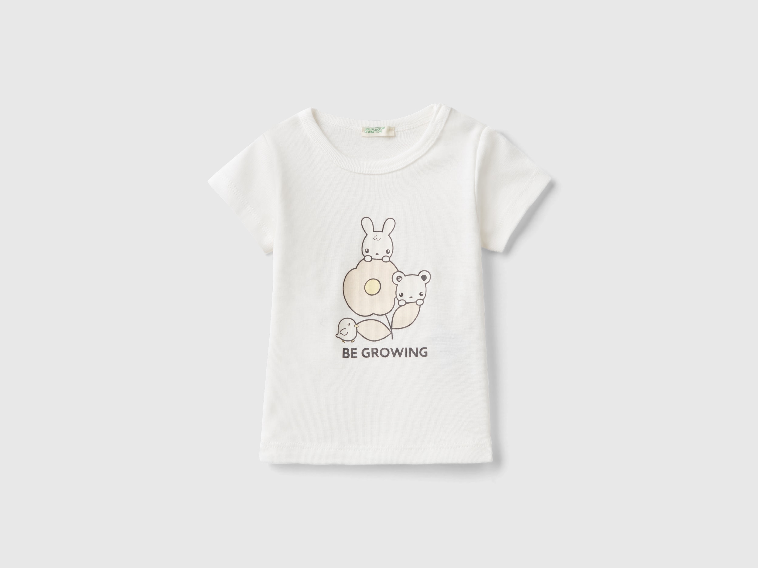 Image of Benetton, T-shirt In 100% Organic Cotton, size 82, Creamy White, Kids