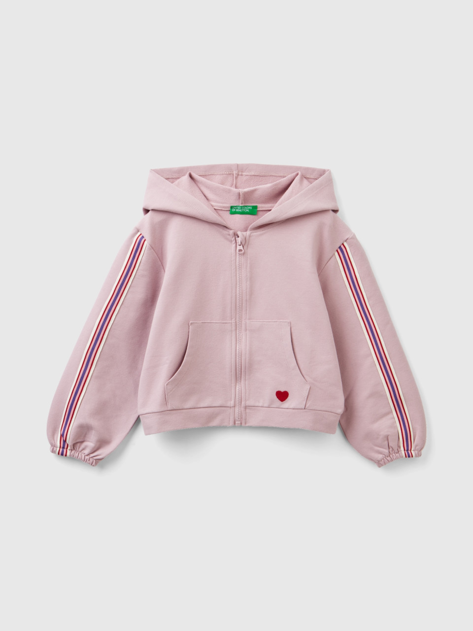 Benetton, Cropped Sweatshirt With Striped Details, Pink, Kids