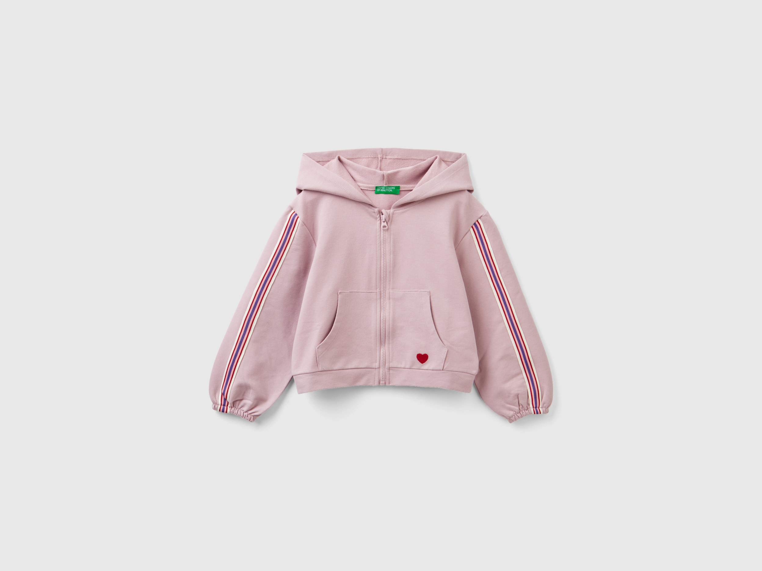 Benetton, Cropped Sweatshirt With Striped Details, size 12-18, Pink, Kids