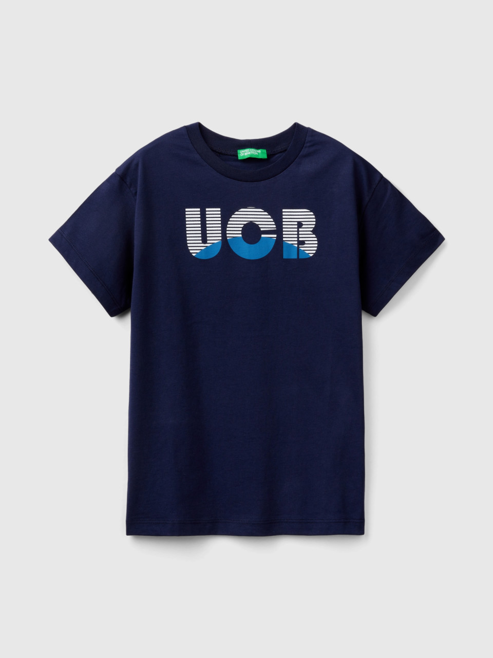 Benetton, Camiseta De 100 % Algodón Orgánico Con Logotipo, Azul Oscuro, Niños