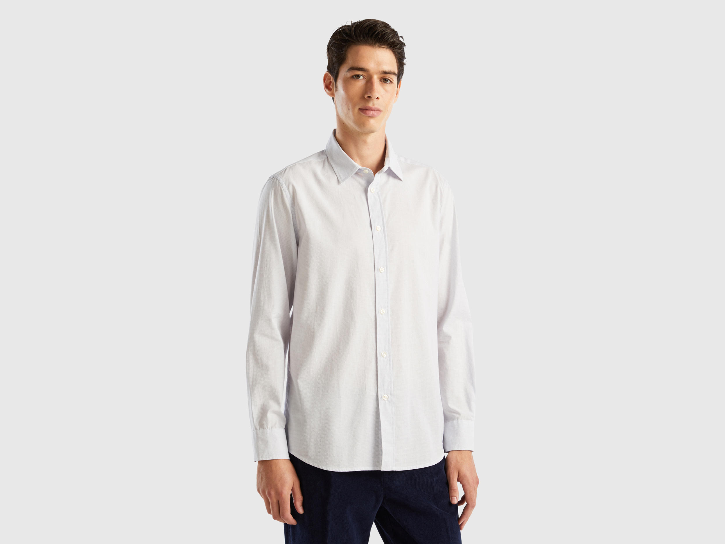 Benetton, Regular Fit Shirt With Micro Pattern, size L, White, Men