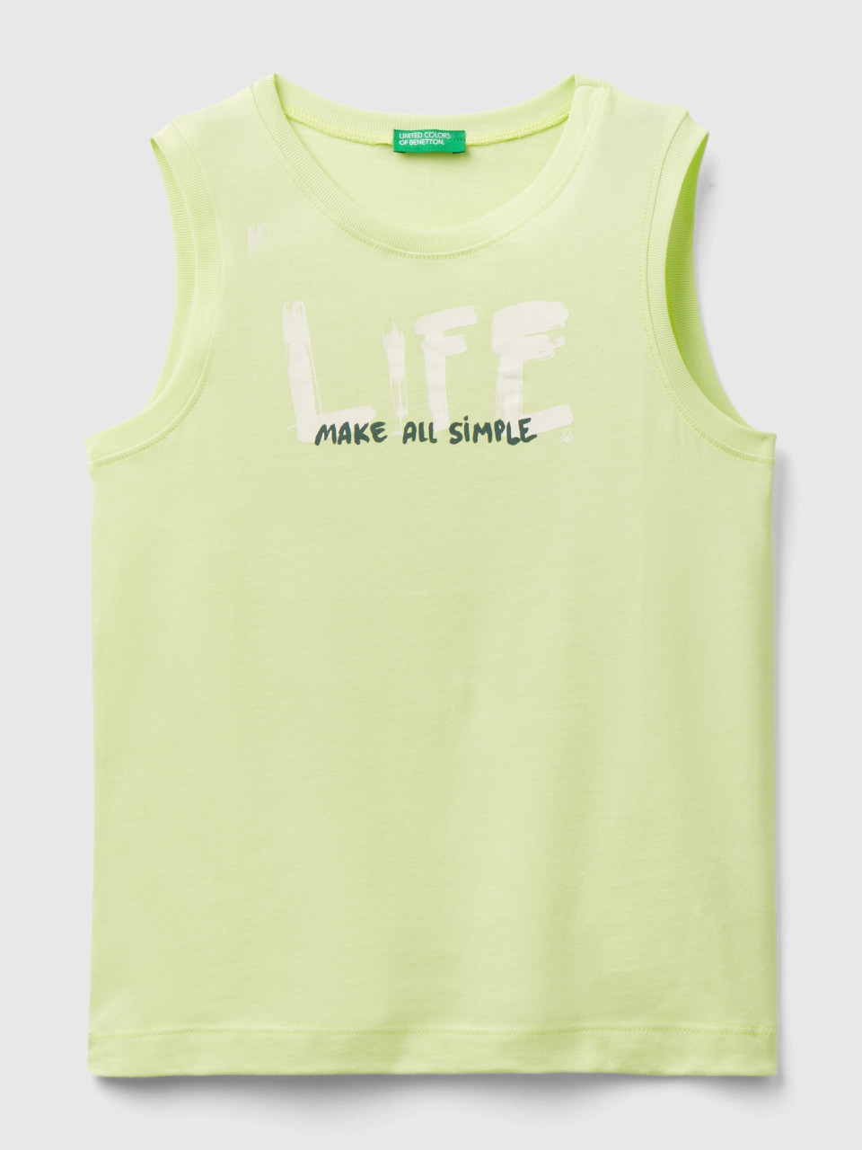 Benetton, Tank Top With Text Print, Lime, Kids