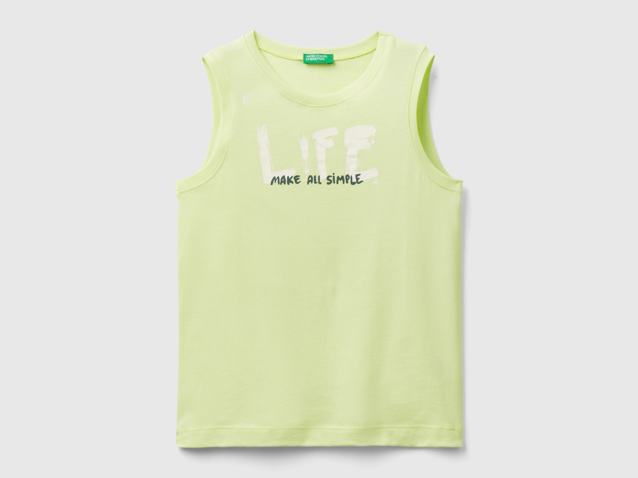 Image of Benetton, Tank Top With Text Print, size M, Lime, Kids