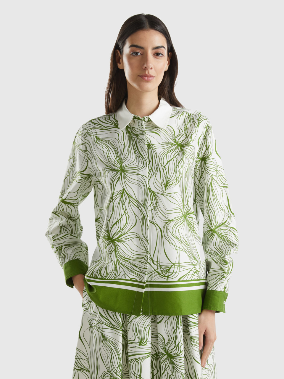 Benetton, Patterned Shirt In Sustainable Viscose, , Women