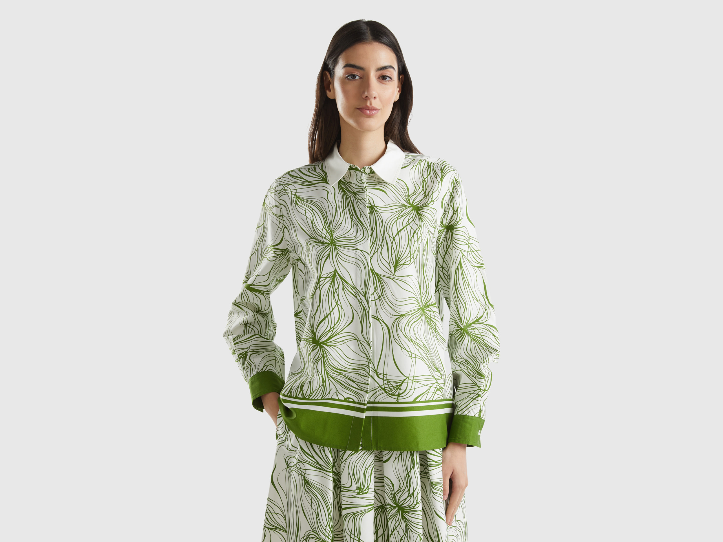 Benetton, Camicia Fantasia In Viscosa Sostenibile, , Donna