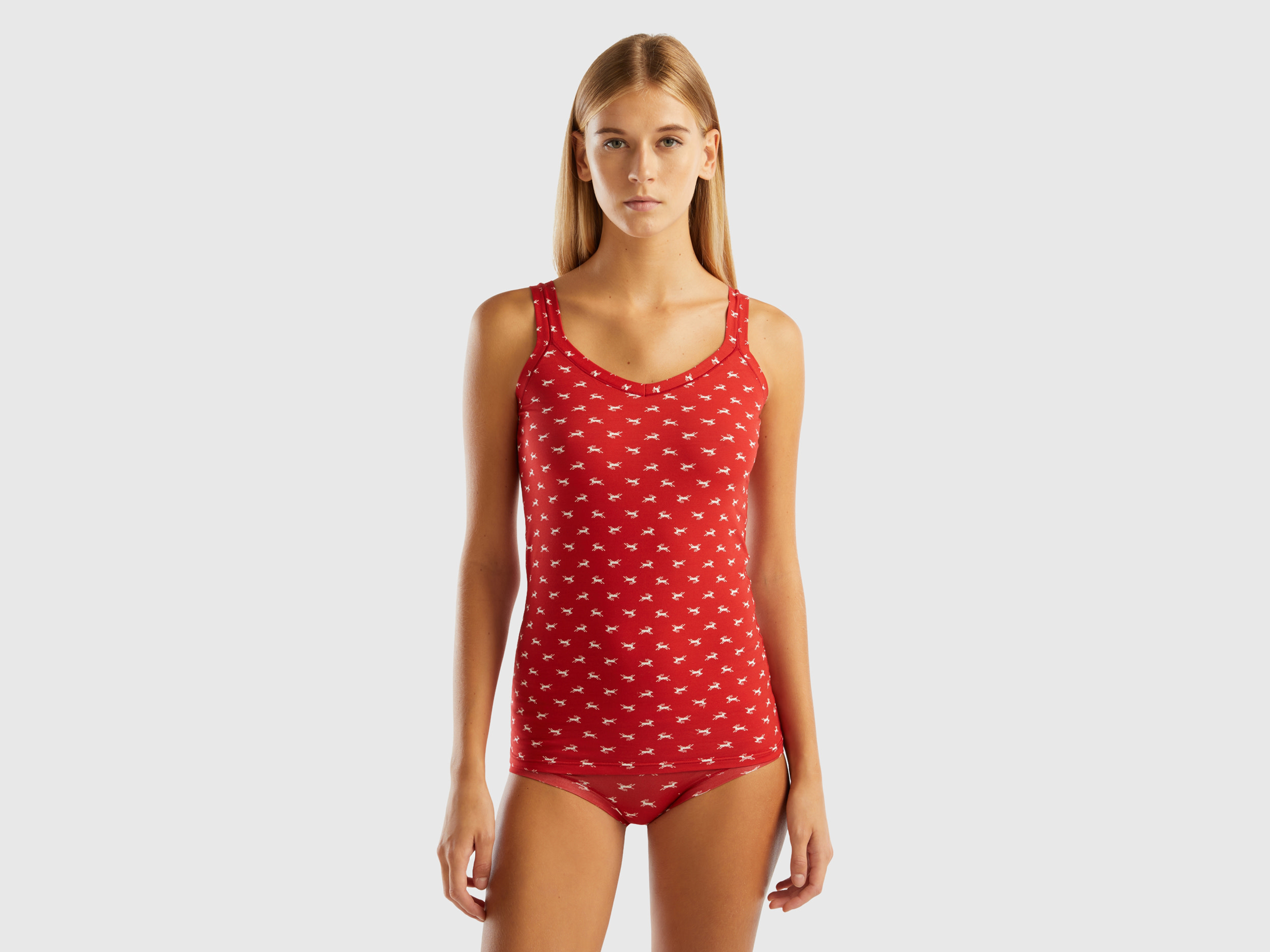 Benetton, Reindeer Tank Top In Super Stretch Organic Cotton, size OS, Red, Women