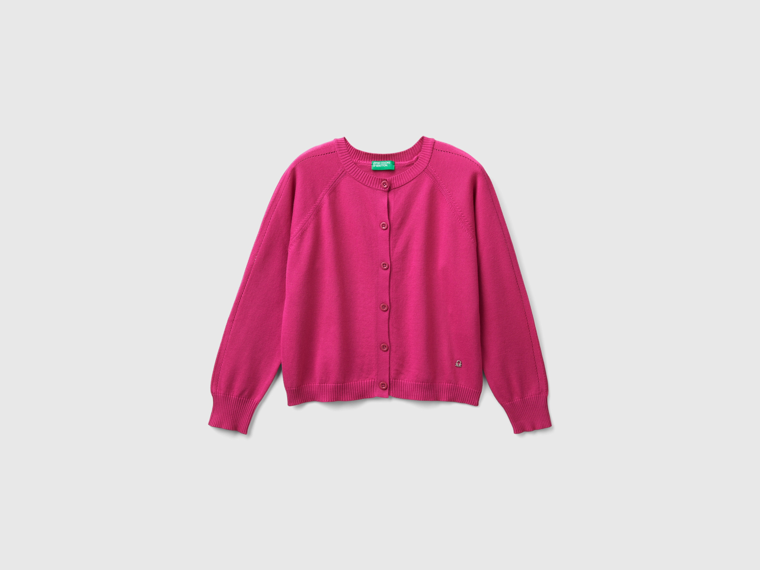 Benetton, Cardigan In Puro Cotone, Fucsia, Bambini