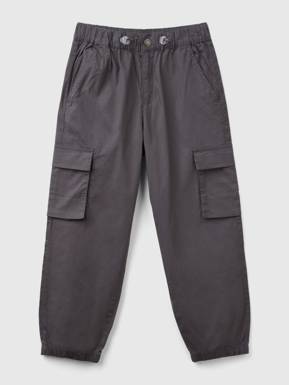 Benetton, Stretch Cotton Parachute Trousers, Dark Gray, Kids
