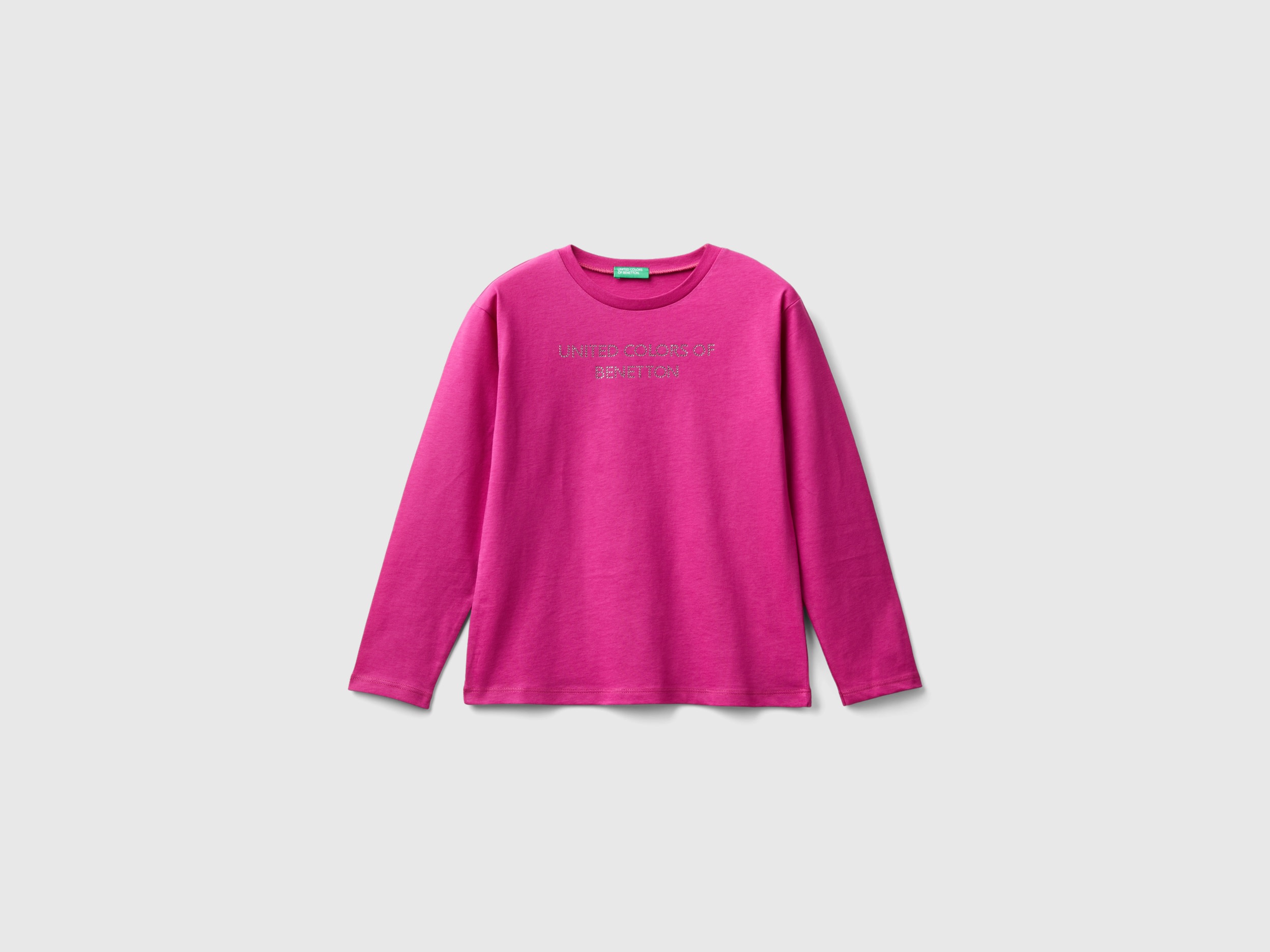 Benetton, Maglietta Con Logo In Strass, Fucsia, Bambini