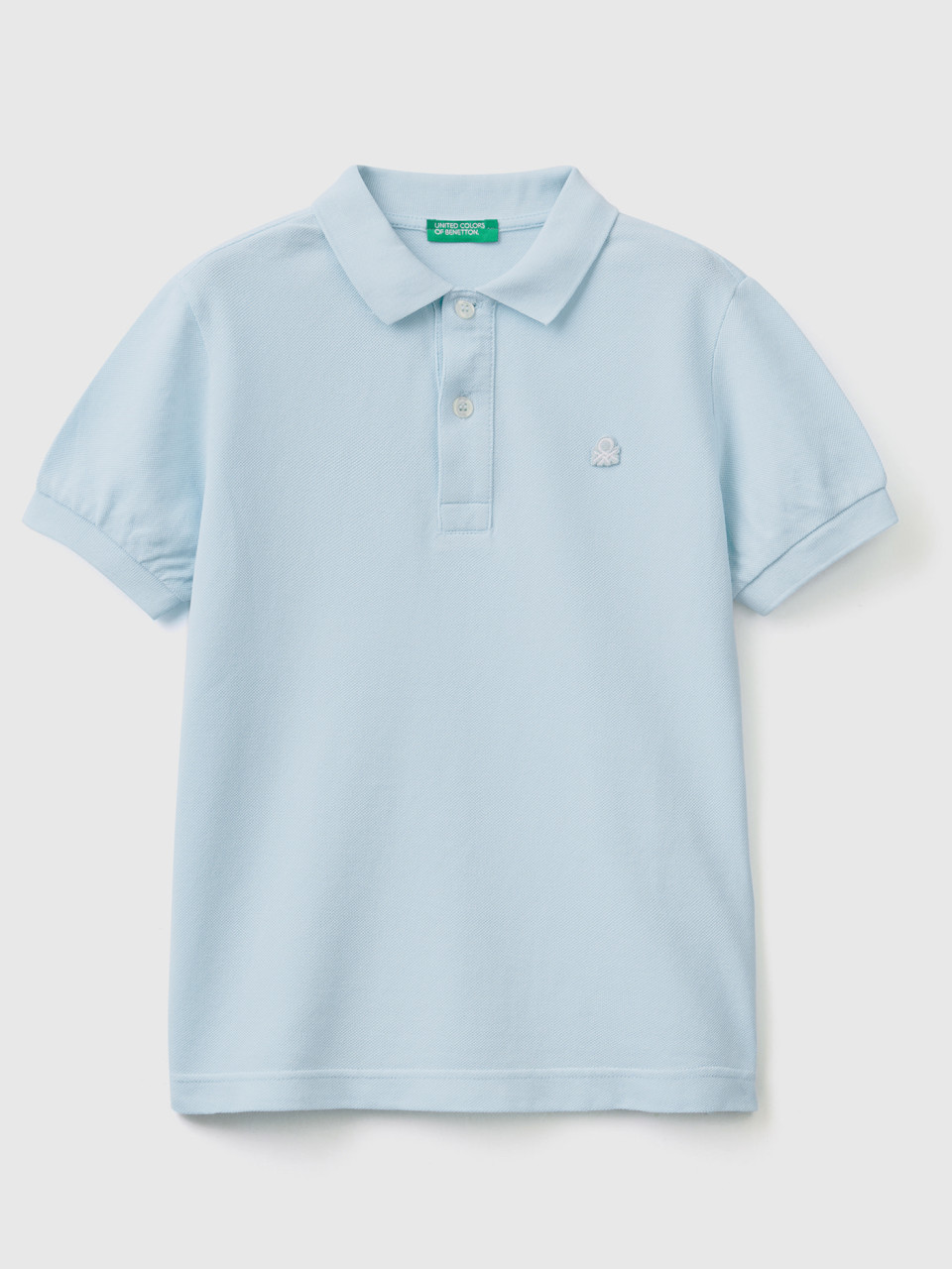 Benetton, Slim Fit Polo In 100% Organic Cotton, Sky Blue, Kids