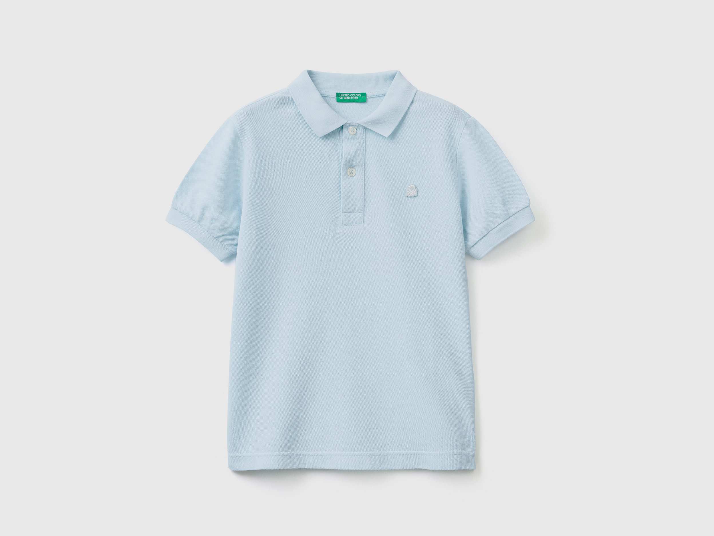 Image of Benetton, Slim Fit Polo In 100% Organic Cotton, size 2XL, Sky Blue, Kids