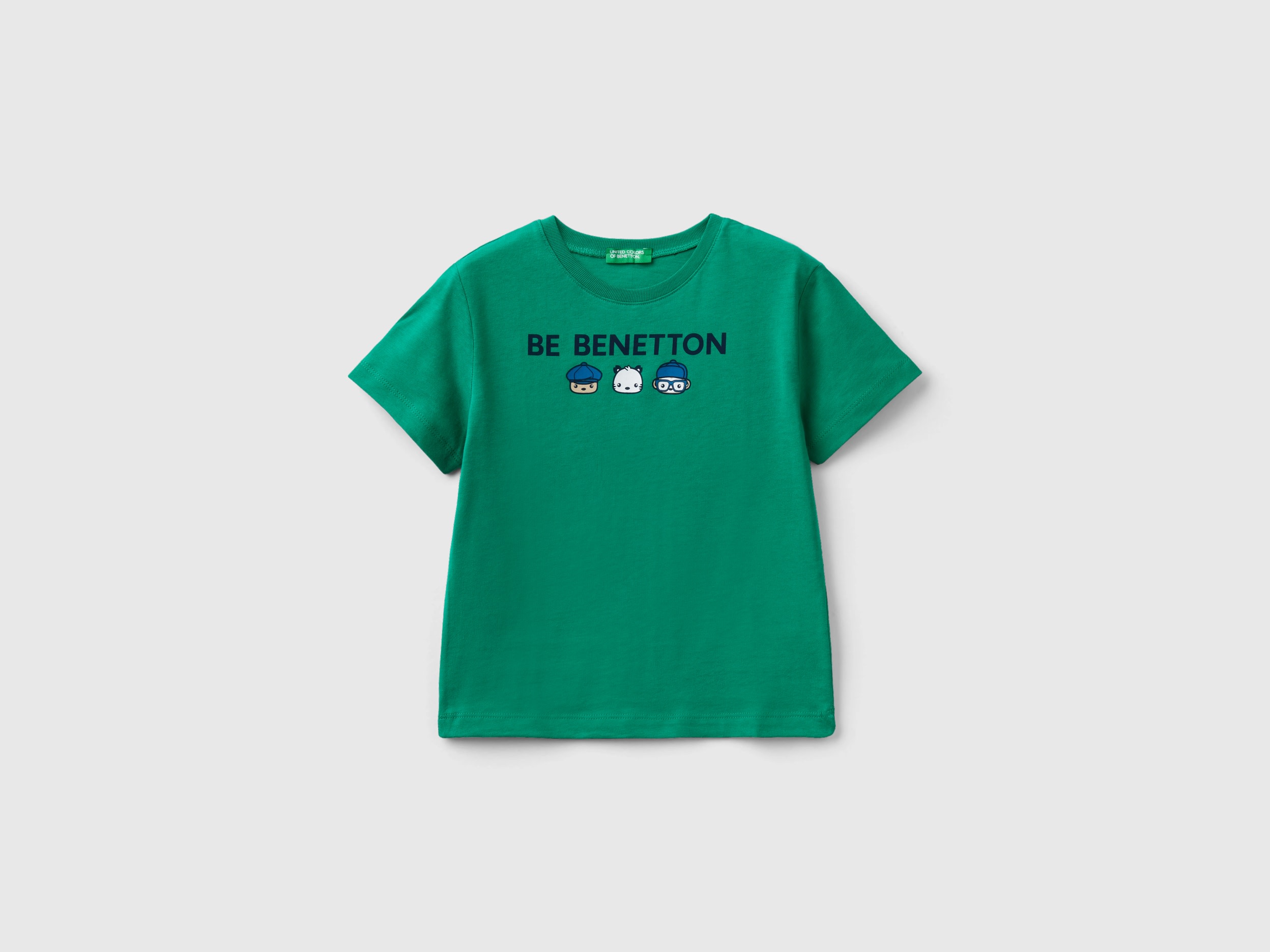Benetton, T-shirt With Print In 100% Organic Cotton, size 5-6, Green, Kids
