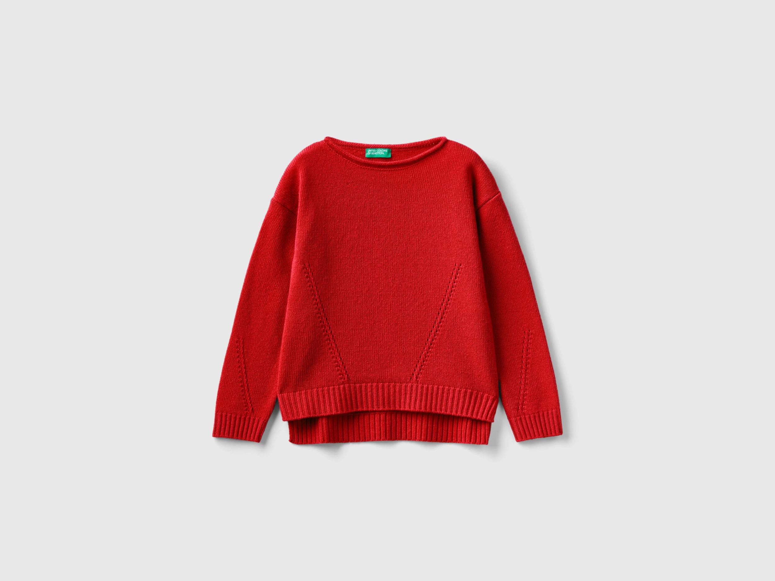 Benetton, Knit Sweater With Playful Stitching, size L, Red, Kids