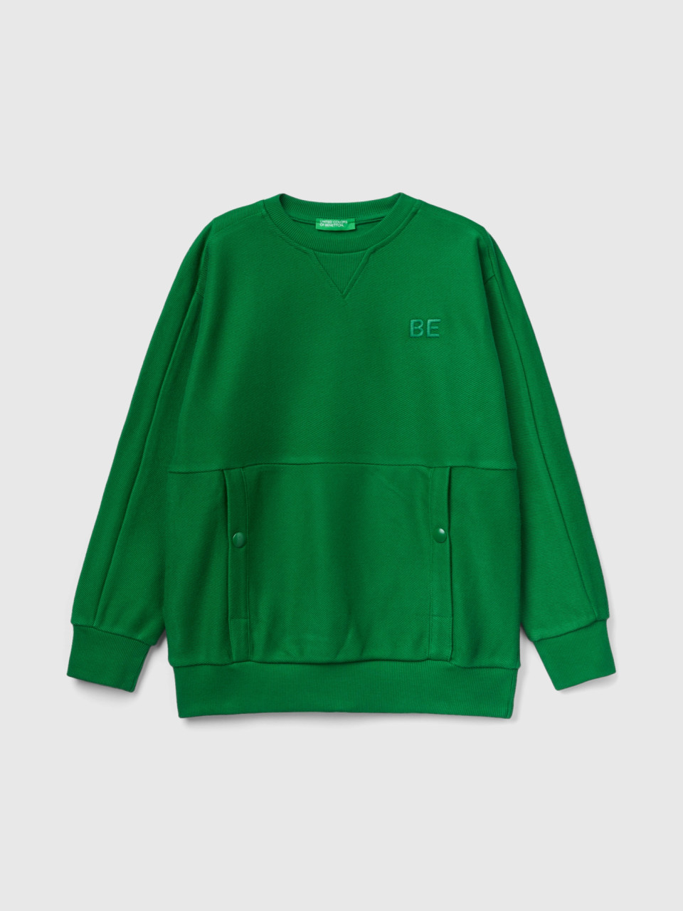 Benetton, Sweatshirt With Pockets And be Embroidery, Green, Kids