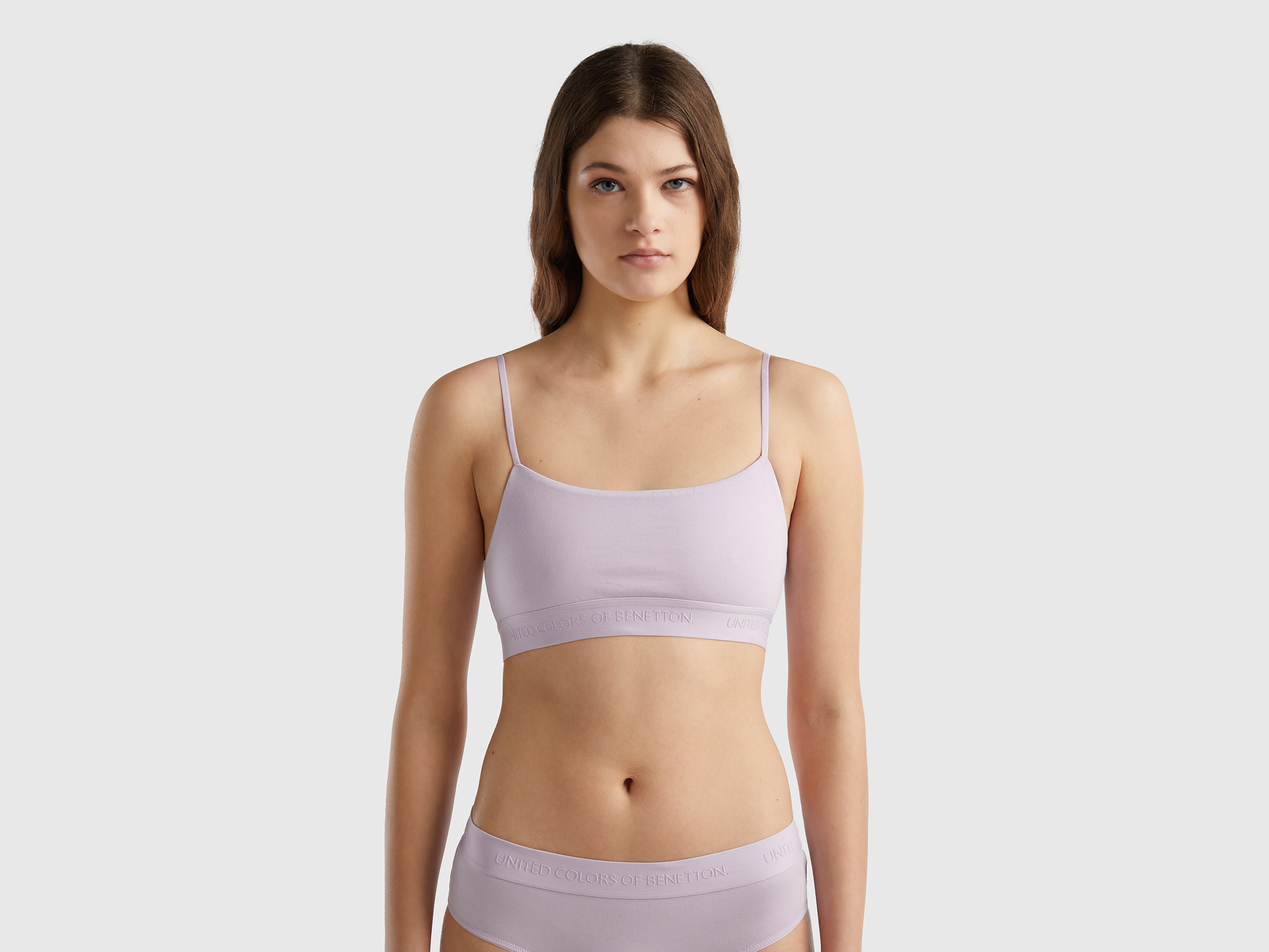 Benetton, Reggiseno A Top In Cotone Bio, Lilla, Donna