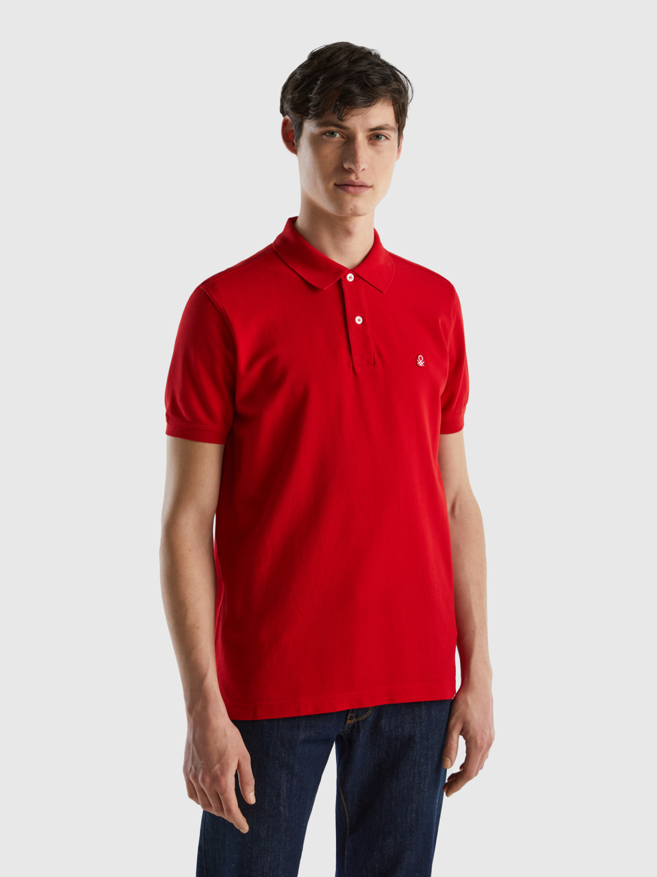 Benetton, Polo Rouge Coupe Droite, Rouge, Homme