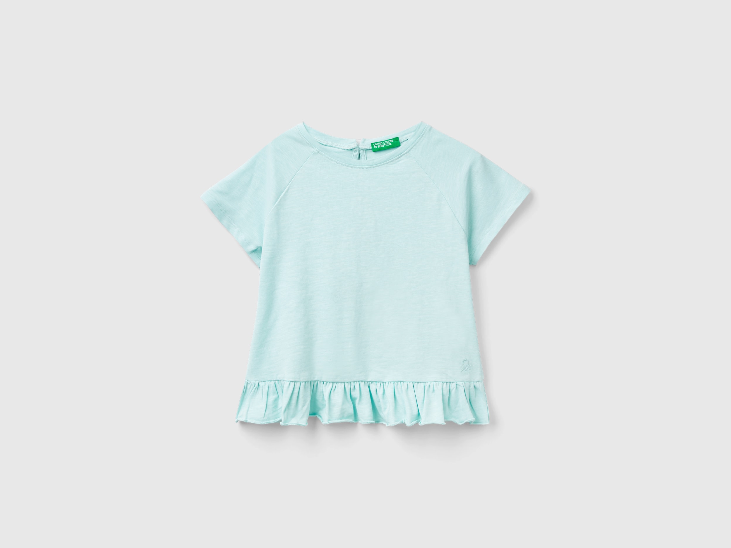 Benetton, T-shirt Con Volant, Verde Acqua, Bambini