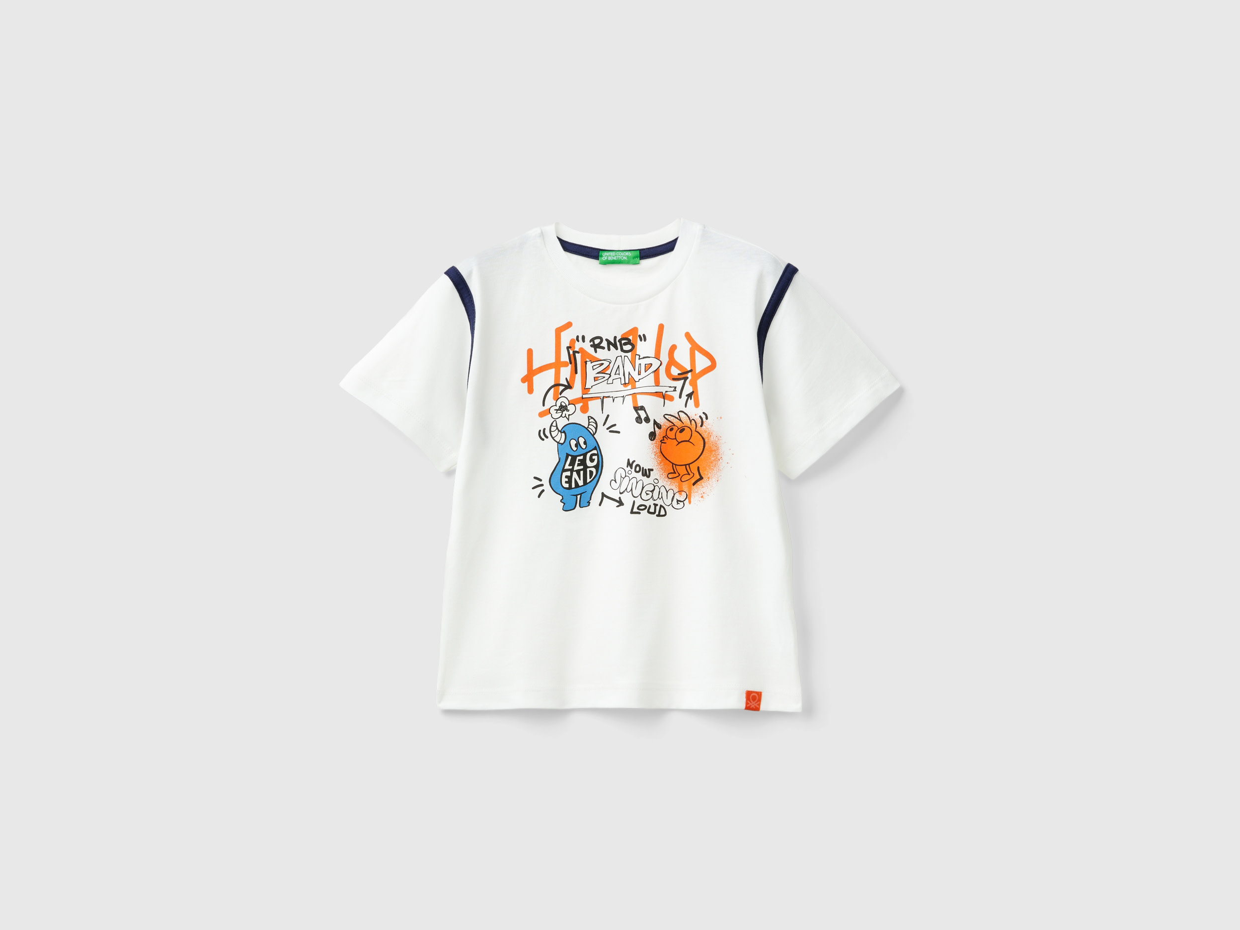 Benetton, T-shirt Con Stampa Graffiti In Cotone Bio, Bianco, Bambini