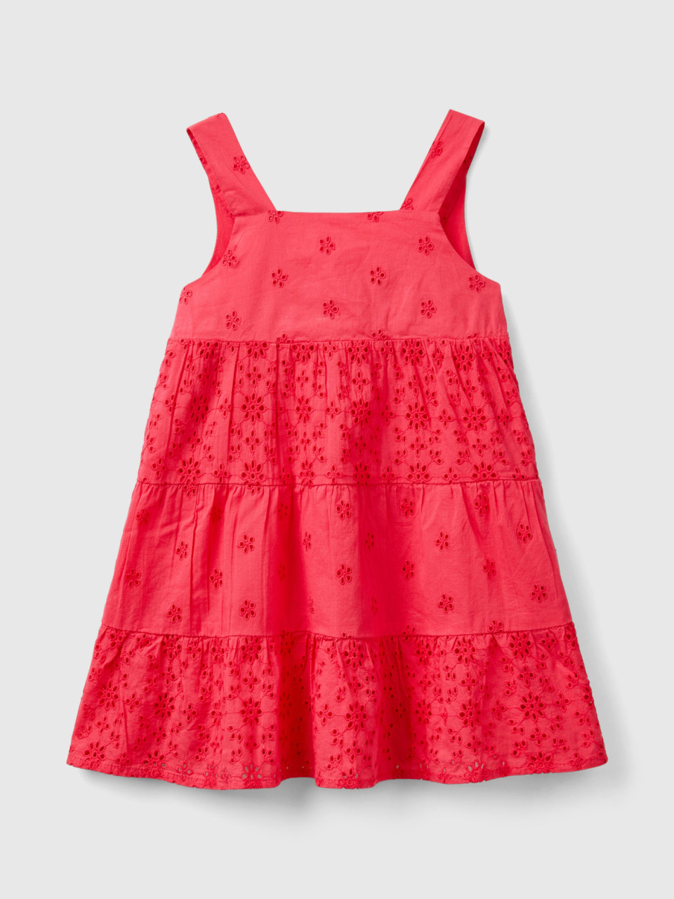 Benetton, Dress With Broderie Anglaise Embroidery, Fuchsia, Kids