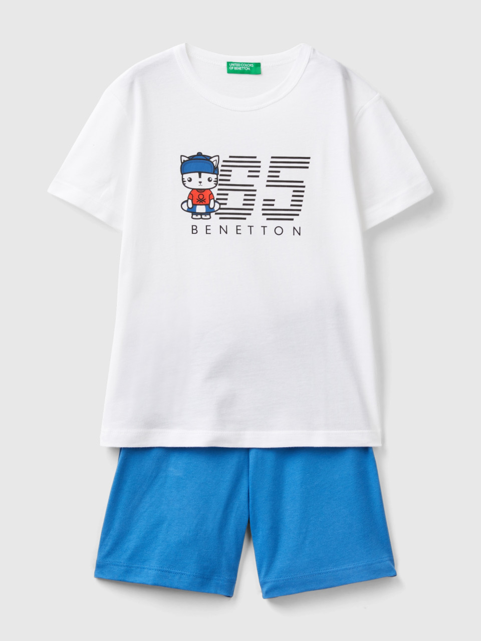 Benetton, Conjunto De Camiseta Y Bermudas De 100 % Algodón, Blanco, Niños