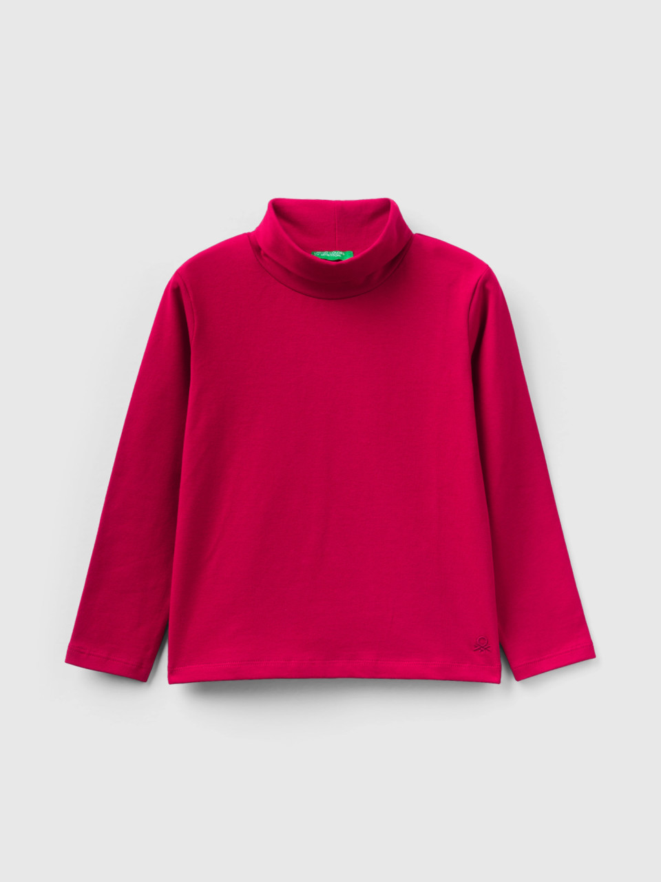 Benetton, Turtleneck T-shirt In Stretch Cotton, Cyclamen, Kids