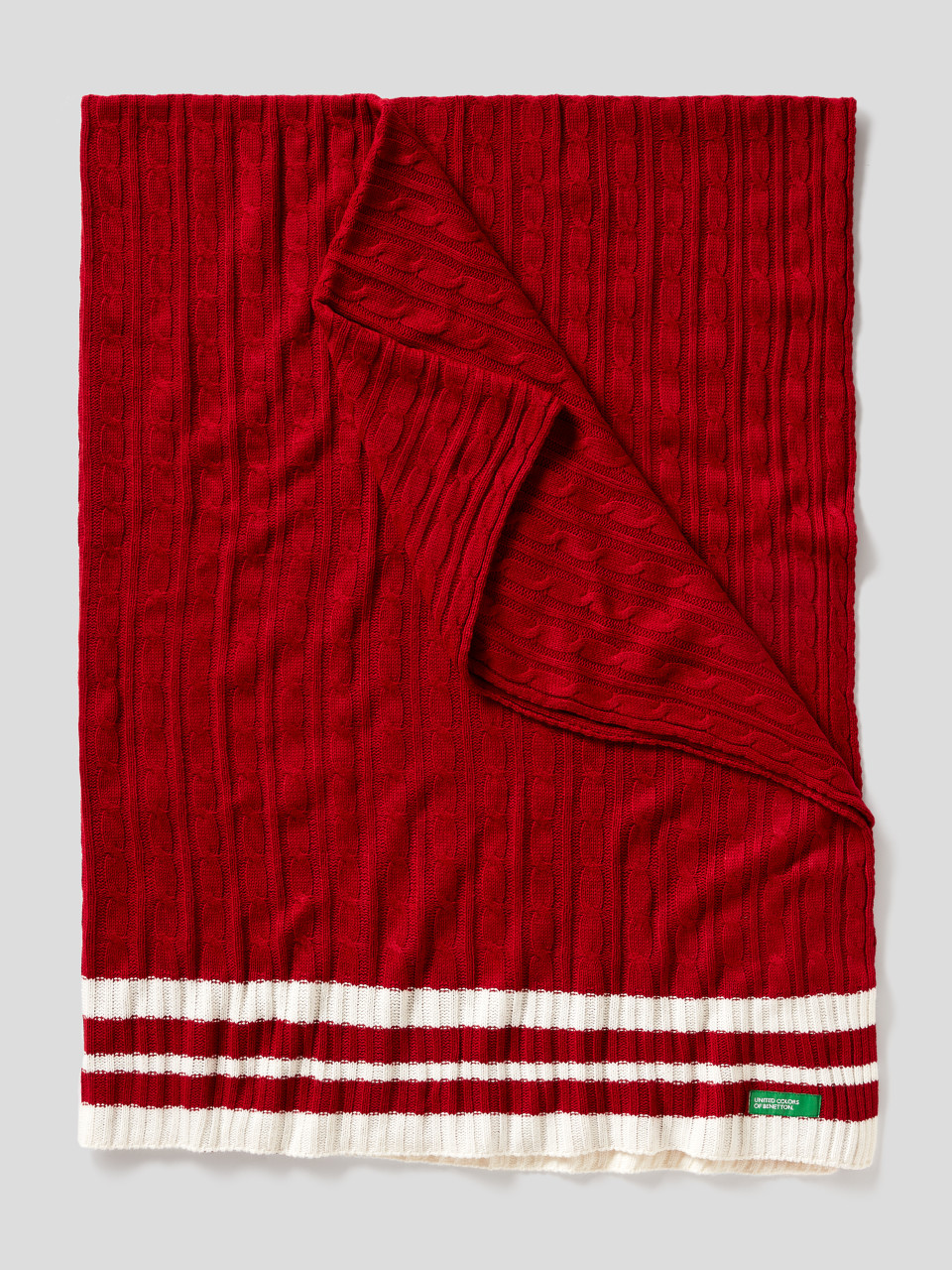 Benetton, Cable Knit Cover, Red, Benetton Home